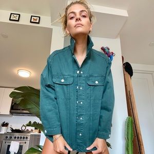 Green denim trucker shirt jacket , size small